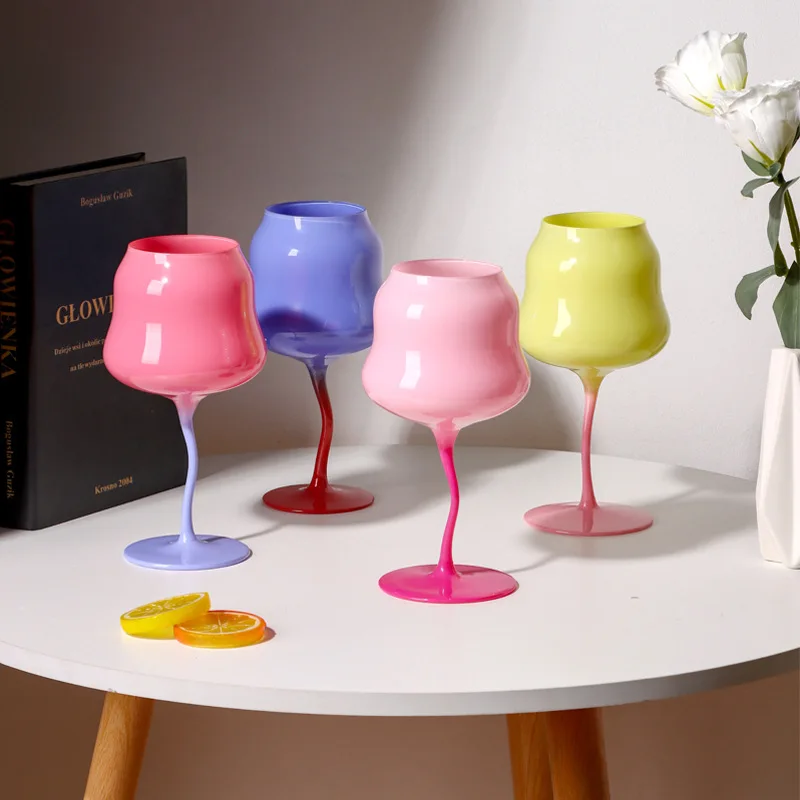 1PC Glass Wine Glass Creative Cute Macaron Goblet Christmas Crystal Glass Red Wine Home Hotel Supplies Mall Tableware