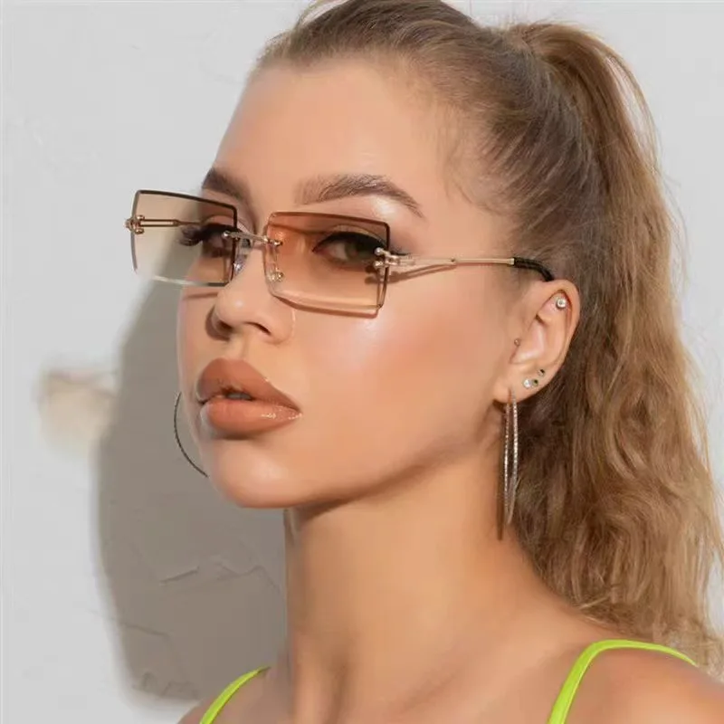 Square Shape Sunglasses for Women Rimless Cut Edge Anti-glare Men Sun Glass European American Sunglasses Woman