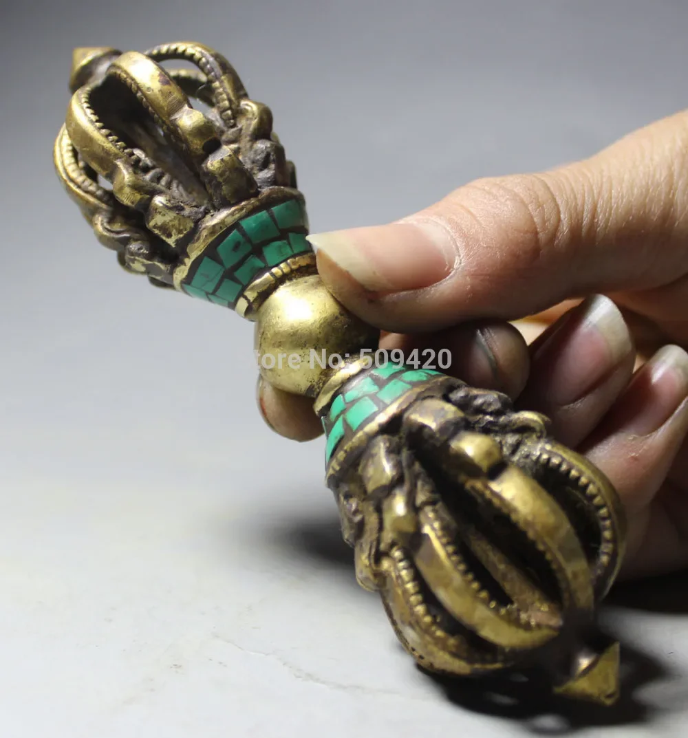 

12CM Tibet Buddha Turquoise Bronze Gilt Vajra Chana Dorje Phurba Belati Pemegang