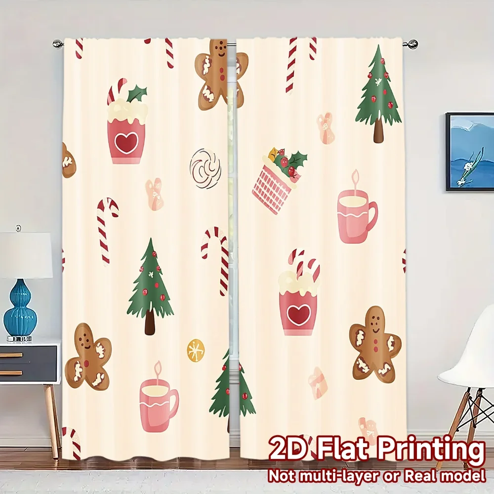 2pcs,Curtains Christmas Cute Decorations (3) Print Popular Curtains 100% Polyester Curtains Festive Perfect for Bedroom,