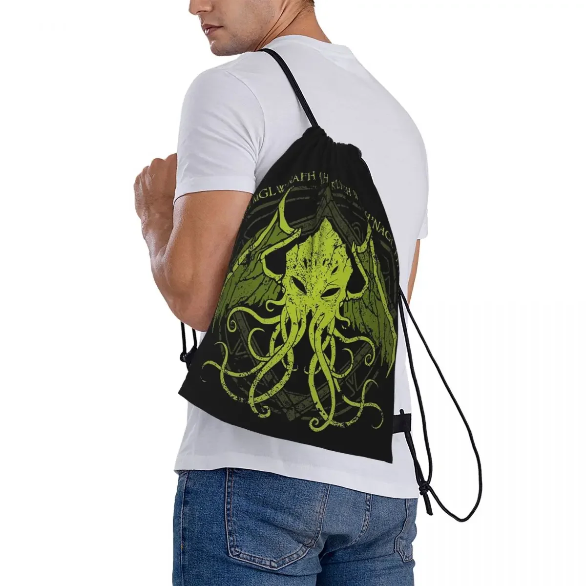 Cthulhu-lovecraft-mochilas de diseño de canto desgastado V2, bolsas con cordón, paquete de cordón, bolsa deportiva de bolsillo, bolsa de libros