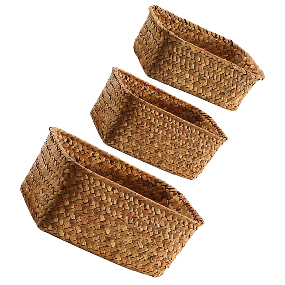 

3pcs Straw Storage Baskets Retro Woven Trash Bin Multi Function Bread Basket Daily Use Snack Container Wear Resistant Fruit