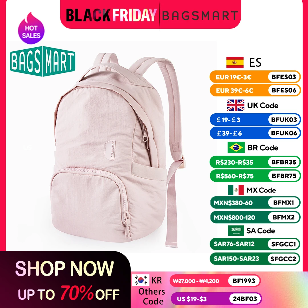 BAGSMART Cute Women Backpack Nylon School Bag Anti Theft 13.3 Inch Laptop Backpacks Travel Waterproof Small Kawaii Bag