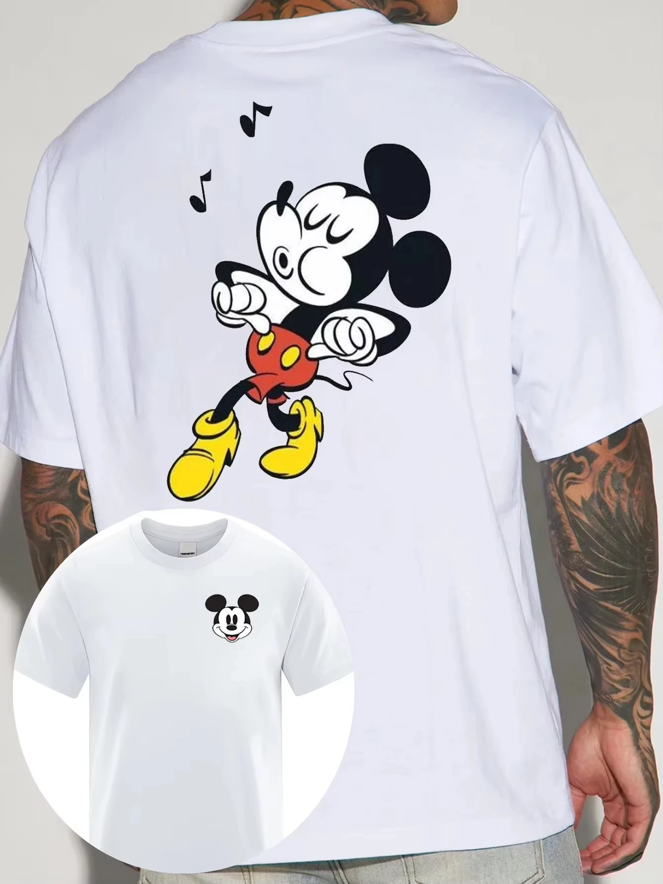 

Winter Summe Rand Autumn Customized Mickey Mouse Men's T-shirt Soft Cotton Short Sleeved Loose Fit Casual Street Fashion