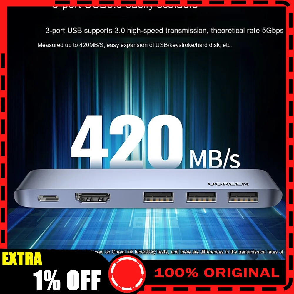 UGREEN 60559 USB C Hub 5 in 1 with 4K HDMI 3 USB 3.0 PD 100W Type C Docking Station for MacBook Pro Air Laptop