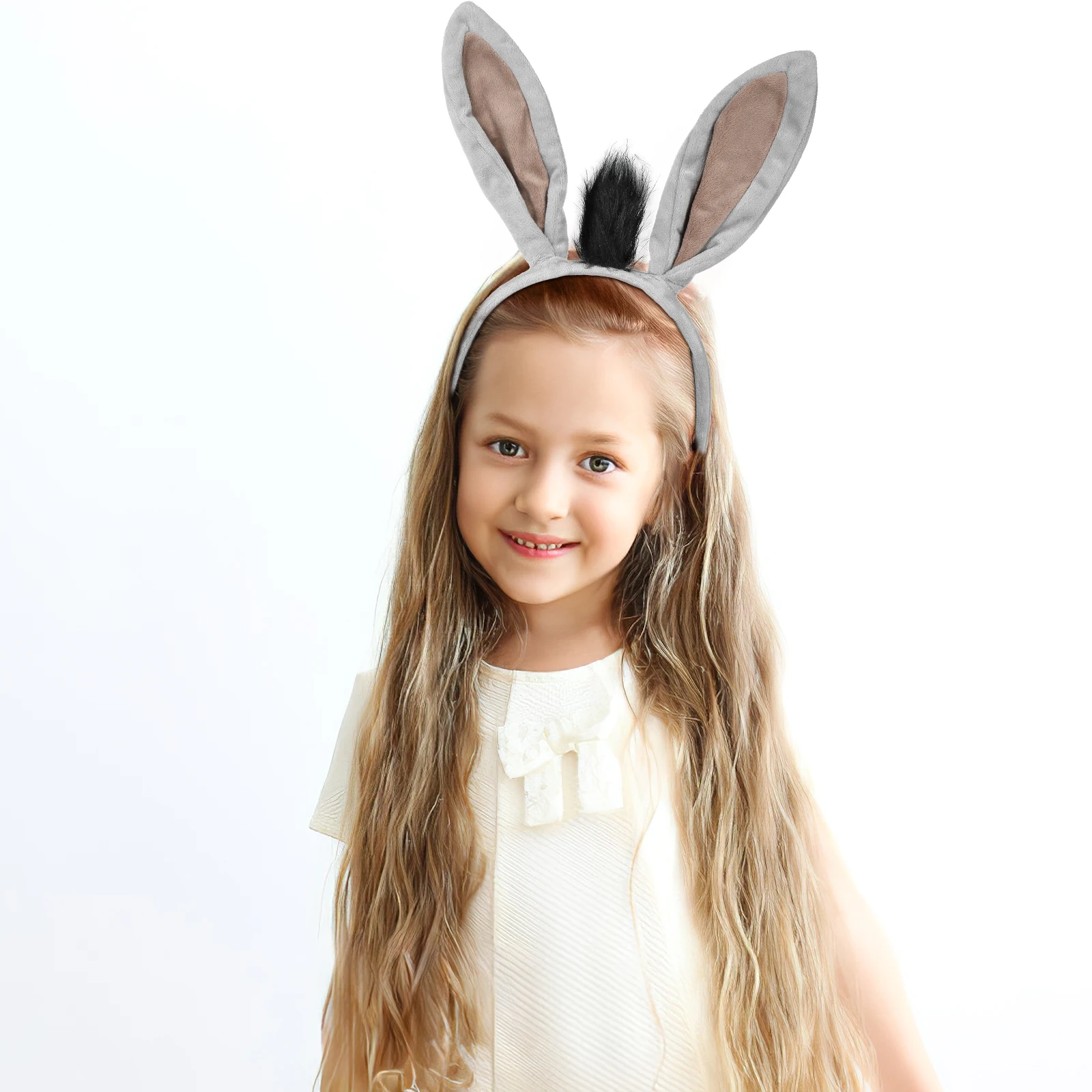 

Grey Donkey Set Cosplay Ears Headband Nose Animal Costume Tail Yarn Accessories