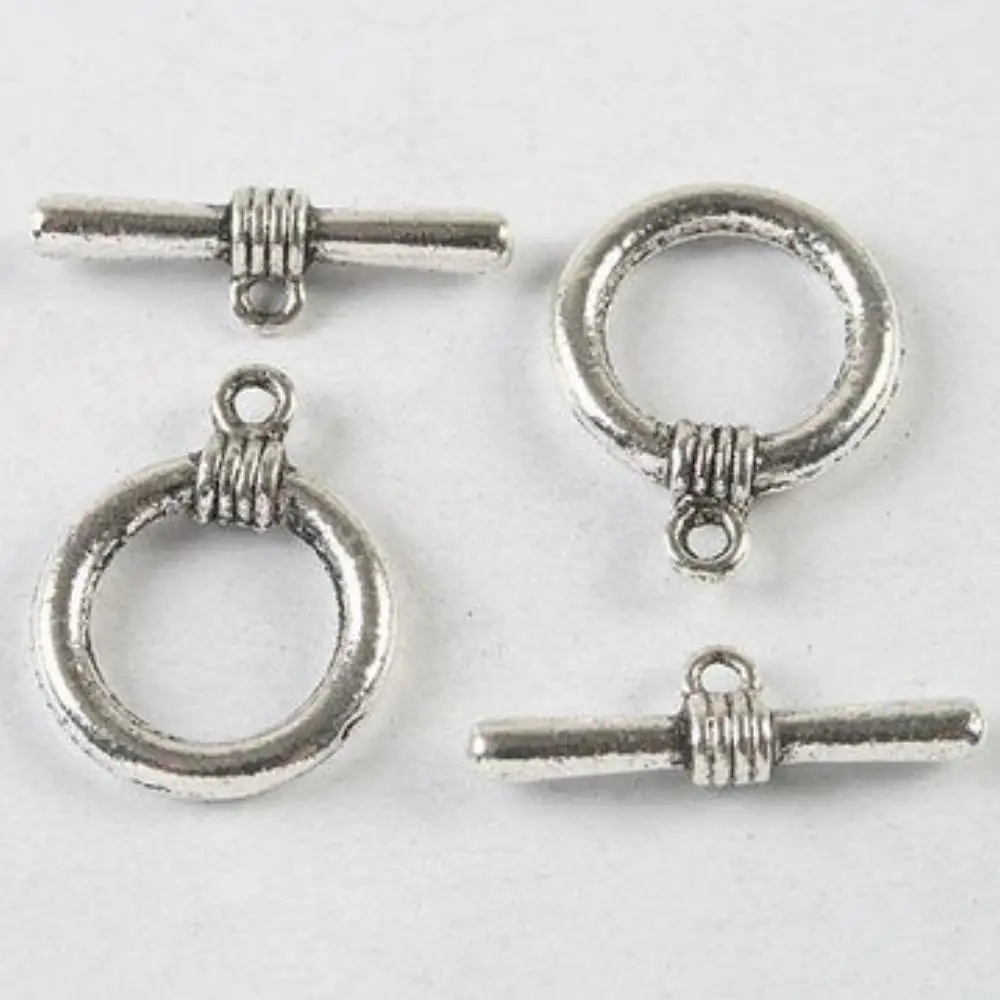 

10SETS 22.4x17.8mm bar:24.6mm DARK SILVER TONE ROUND TOGGLE CLASP H3881