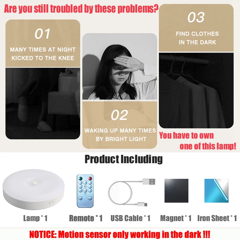 Motion Sensor Light With Remote Control USB Rechargeable Timer Night Light Dimmable LED Lamp Stairs Hallway Cabinet Nightlight