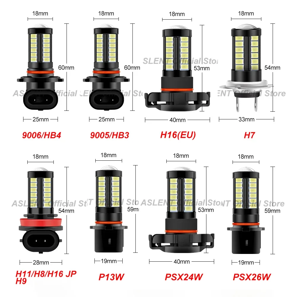 2Pcs H11 H8 9006 HB4 9005 HB3 PSX24W H16 PSX26W P13W 5730 LED Auto Lamp Car Anti Fog Light Bulb 6000K Yellow Not for Headlights