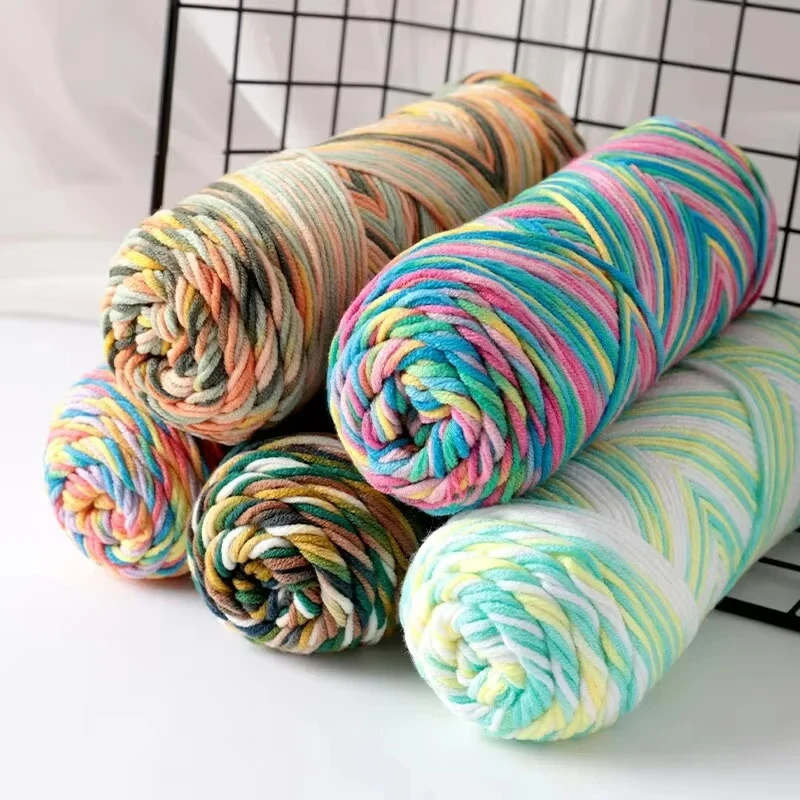 2pcs Colorful 5-strand Dyed Milk Cotton Baby Sweater Yarn Self Woven Scarf Medium Thick Handmade DIY Woven Crochet Material Bag