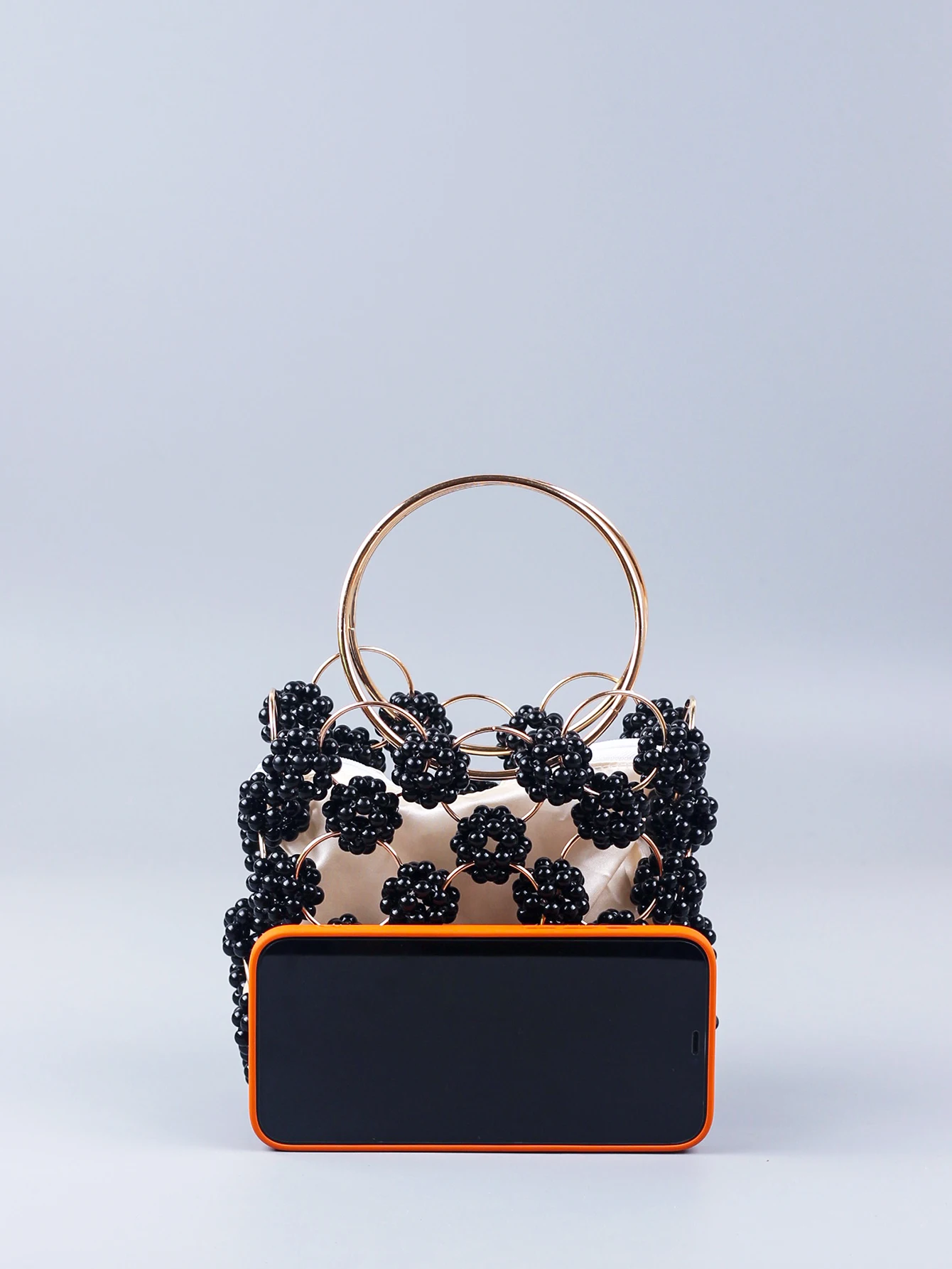 New Black Ball Bag Beaded Handheld Dinner Bag High Quality Women\'s Hollow Out Bag Fashion Versatile Handheld