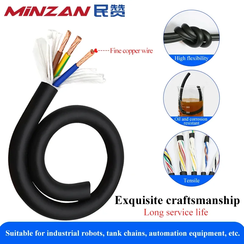 1/5/10M TRVV Heat Resistant Cable 20/18/17/15AWG 2/3/4/5/6/7/8 Cores Control Signal Copper Wire Drag Chain Flexible Robot Cable