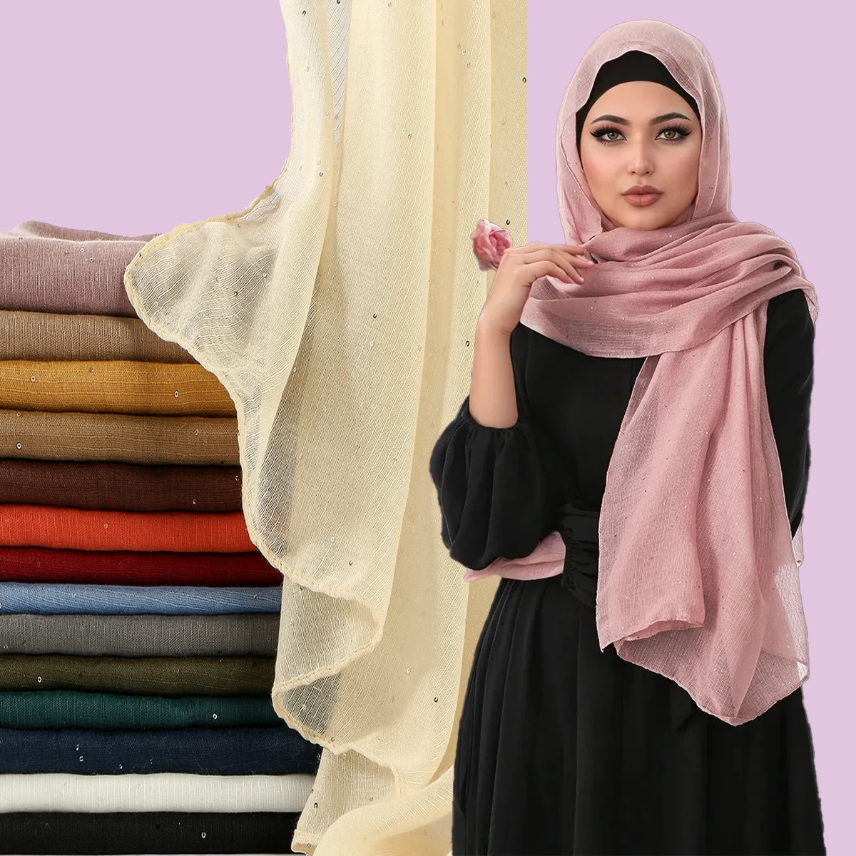 

Fashion Shimmer Glitter Diamonds hijab For Women Muslim Premium Long Shawls Plain Color Headscarf Head Wraps