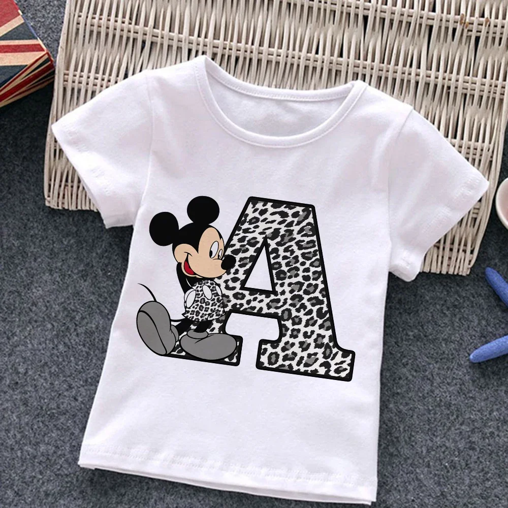 Mickey Mouse Children T-Shirt Letter A B C D Name Combination Tee Shirts Disney Cartoons Kawaii Kid Casual Clothes Girl Boy Tops