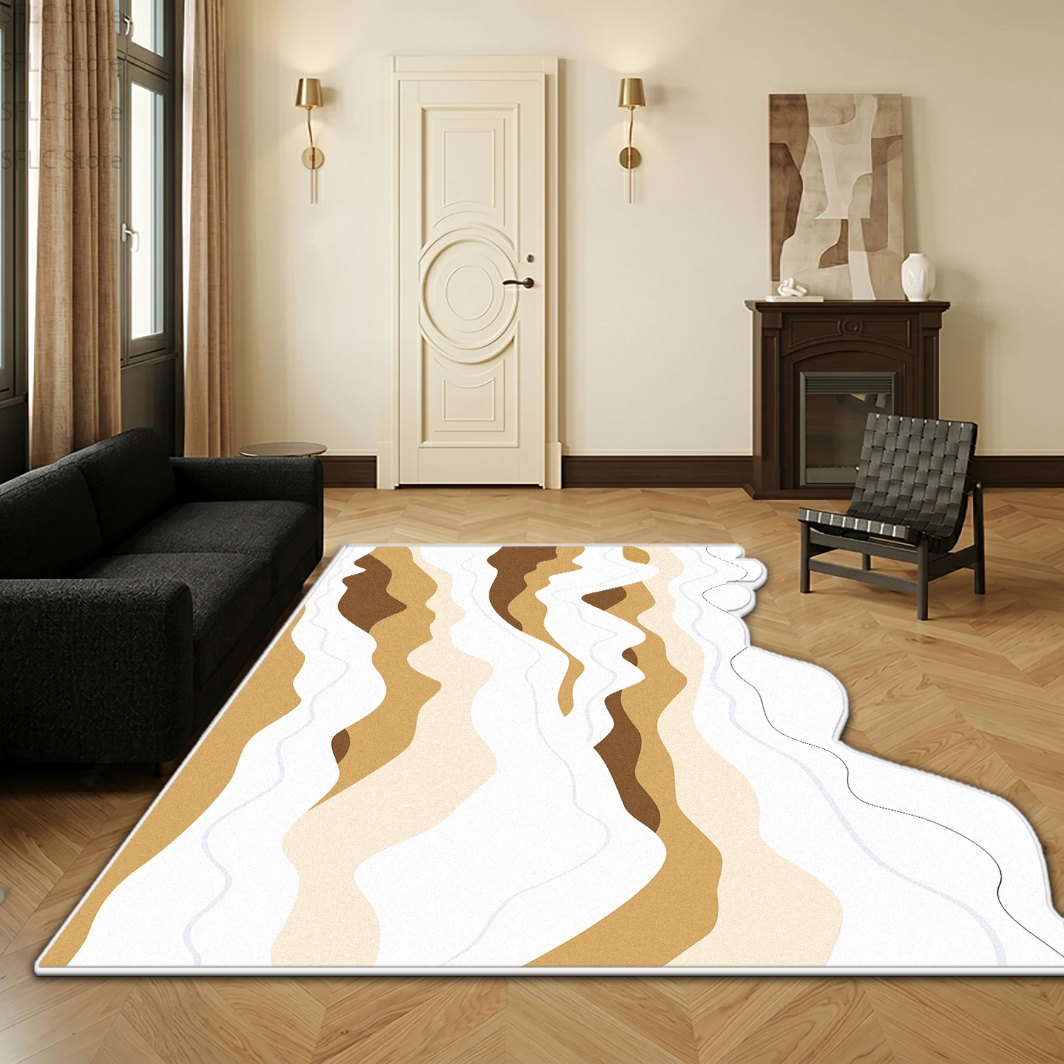 Wave Shaped Gradient Style Living Room Art Carpet Room Decoration Aesthetic Non-slip Rug Easy Clean Short Velvet Lounge Foot Mat