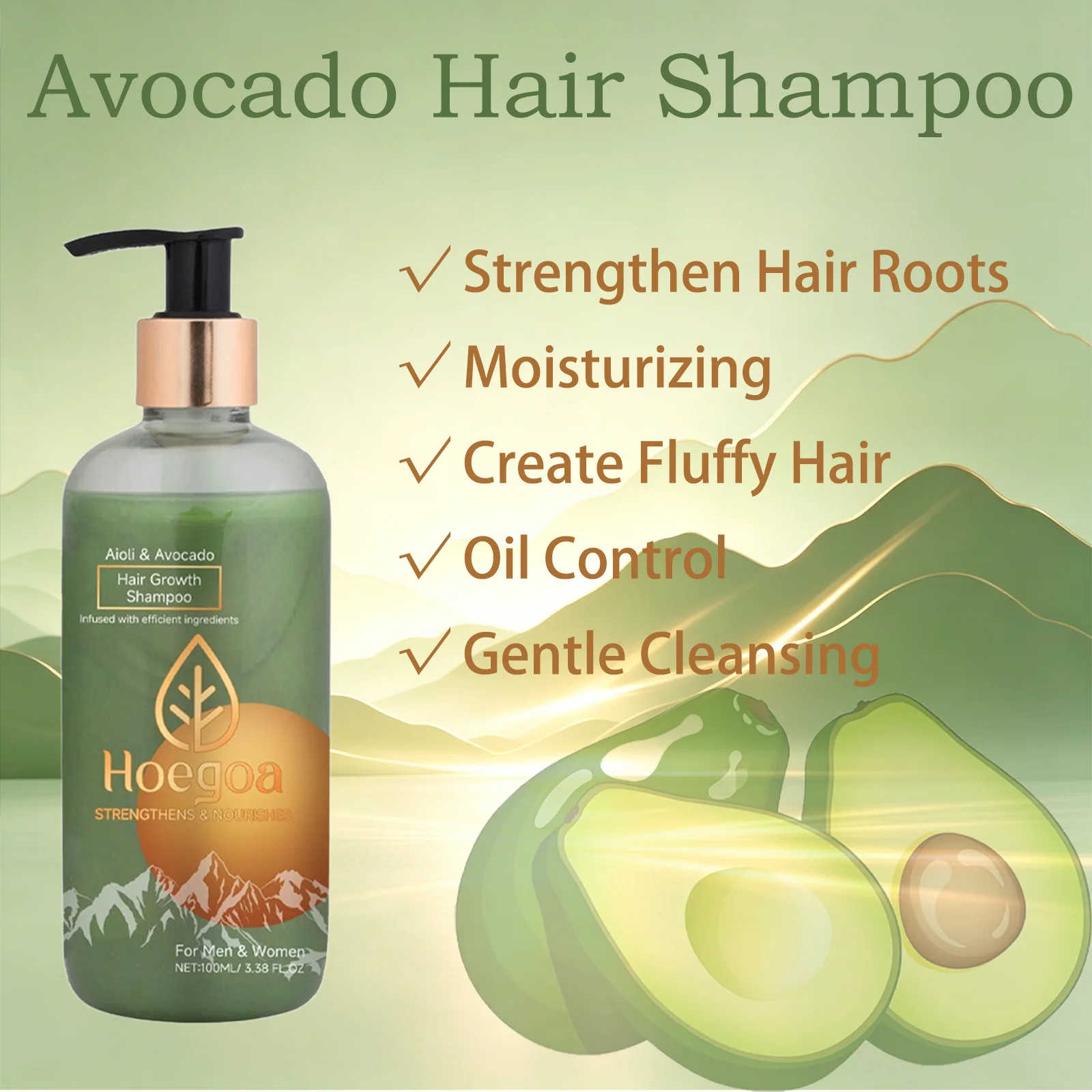 

Hoegoa 100ml Avocado Hair Shampoo Strengthen Hair Roots Moisturizing Create Fluffy Hair Oil Control Gentle Cleansing Shampoo