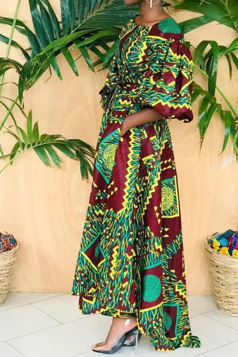 Women Sexy Boho African Dress Evening Party Long Maxi Africa Dresses for Women Print Pleated Dress Robe Africaine Outfits Attire