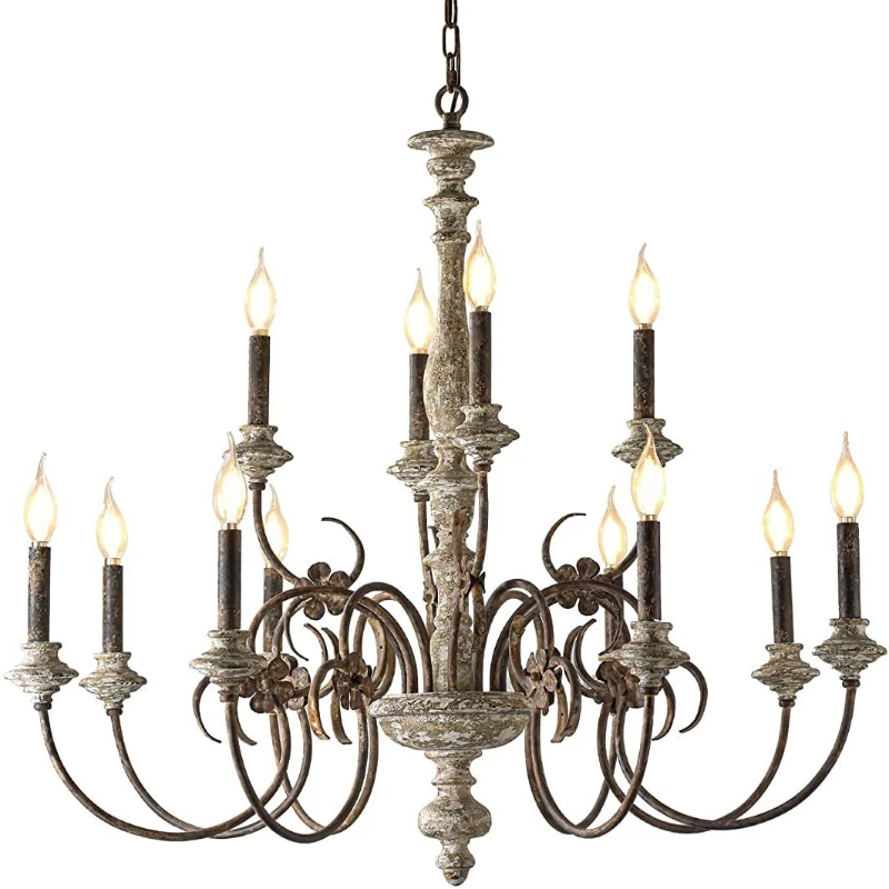 

Creative French retro wood chandelier, villa living room duplex floor restaurant hotel American coffee room lamps