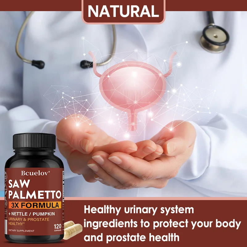 Saw Palmetto Prostate Supplement - Nettle Seed & Pumpkin Capsules, 3X Strength Formula for Prostate and Bladder Support