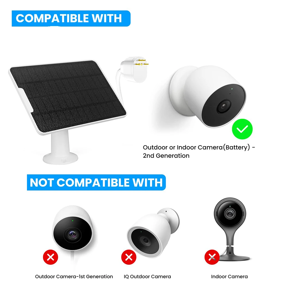 

Monocrystalline Solar Panel with Rack and Screwdriver Solar Charging Panel 4W 5V 360° Rotation Compatible with Google Nest Cam