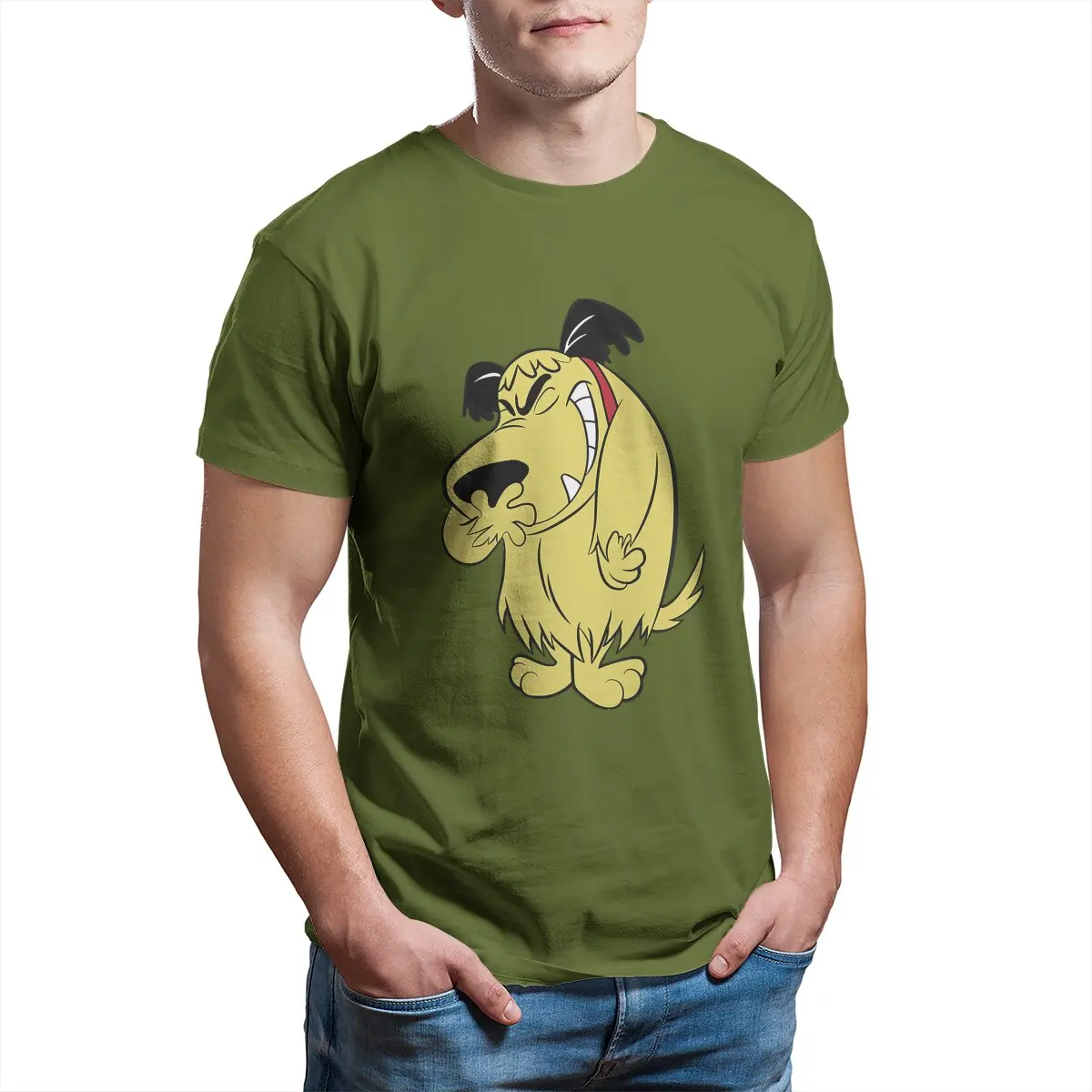 Muttley  T Shirt for Men Cotton Vintage T-Shirt Wacky Races Mutley Cartoon Laughing Dog Tee Shirt Short Sleeve Tops Printed