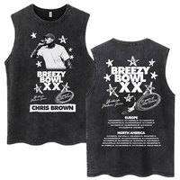 Wash Chris Brown Breezy Bowl XX 2025 Tank Tops Men Women Fashion Vintage Hip Hop Summer T Shirts 100% Cotton Sleeveless T-shirts