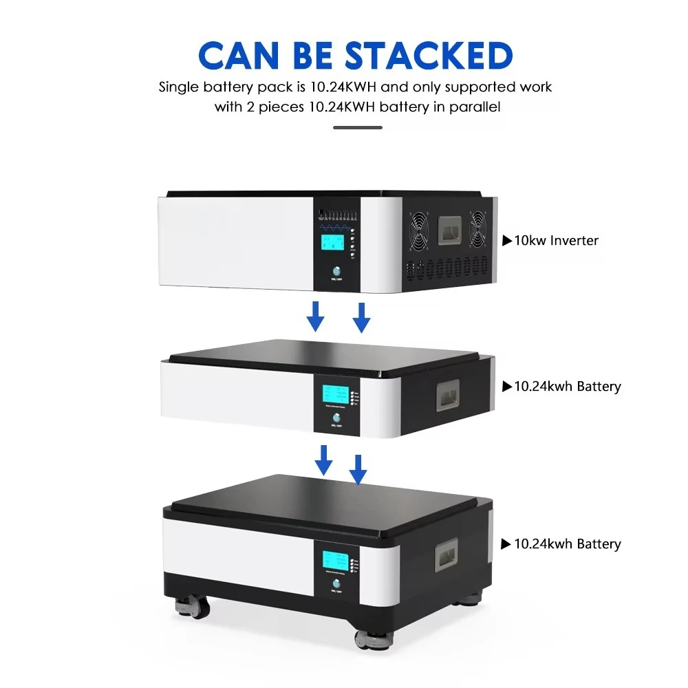 نظام تخزين الطاقة الكهروضوئية الهجين 10KWH إلى 50KWH بطارية ليثيوم أيون LiFePO4 مع عاكس للطاقة الشمسية 10KW 12KW الكل في بطارية منزلية واحدة