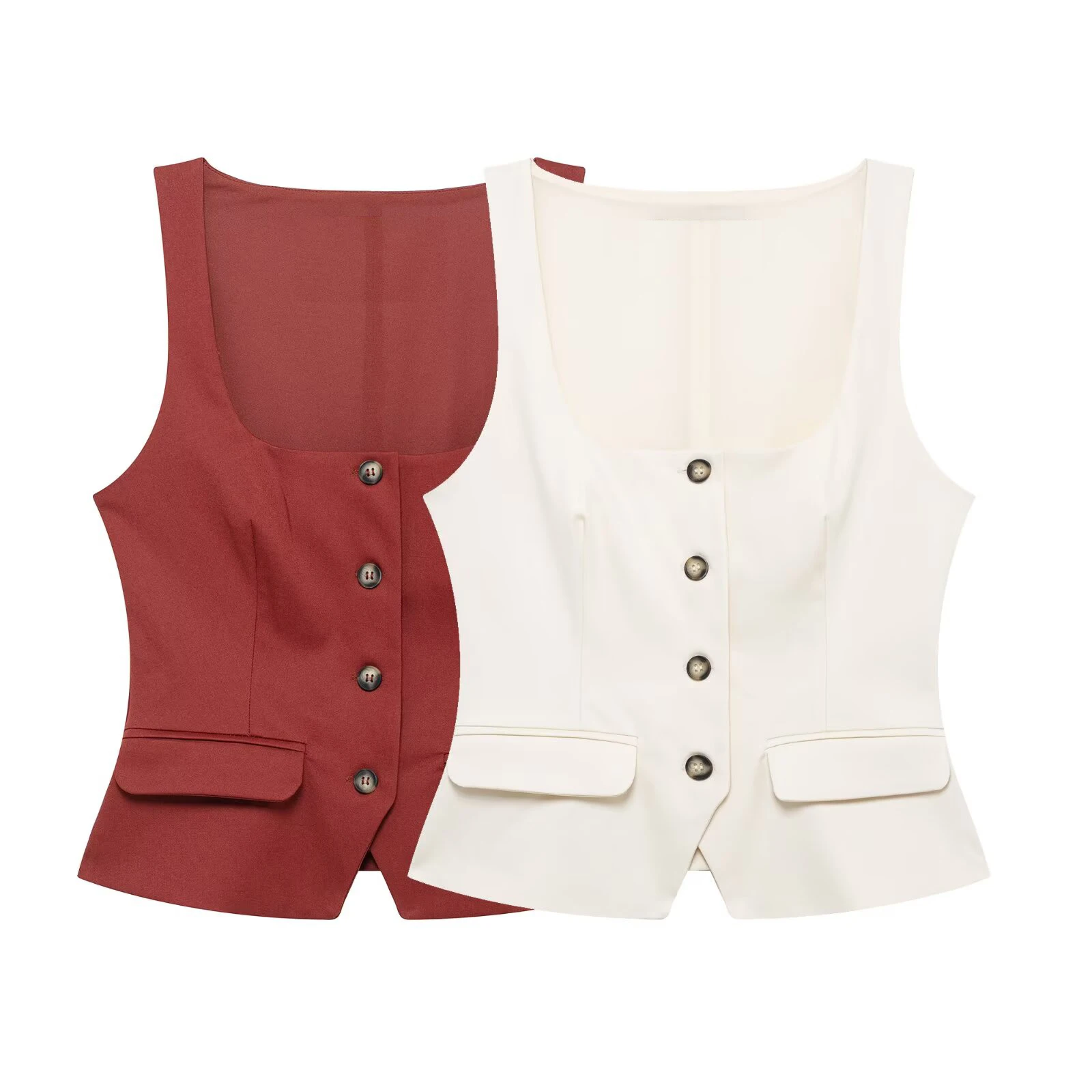 

Elegant Cropped Waistcoat Women Suit Vest Vintage Chic Sleeveless Square Neck Single-breasted Tops Female Office 2025 New Summer