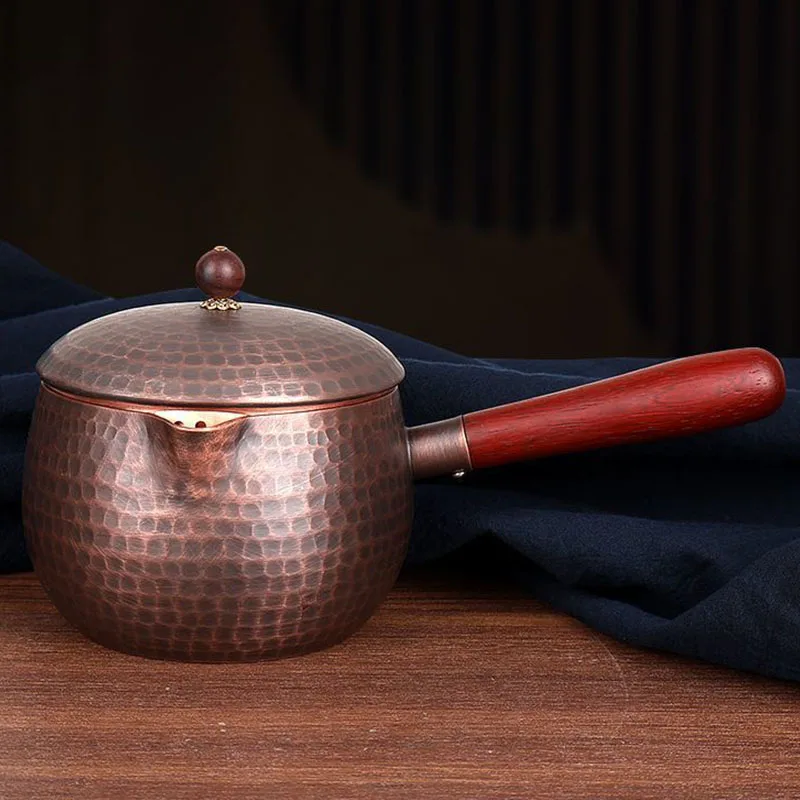 Pure Copper Fair Cup/Brewing Tea Infuser With anti-scorching side handle, handcrafted hammer pattern, thickened Tea Pot/Tea Set