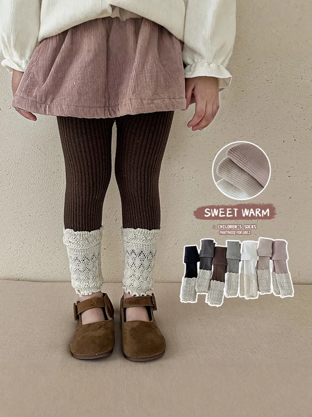 6M-12T Autumn Leggings for Girls Thin Fleece Girl Child Leggings 7 Colors Children Pants Lace Kids Skinny Pants