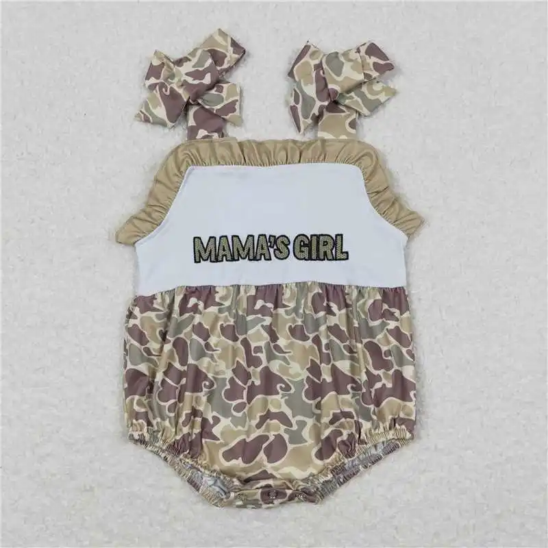 Wholesale hot sale western baby kids newborn children toddler clothes Embroidered camouflage lettering army green vest jumpsuits