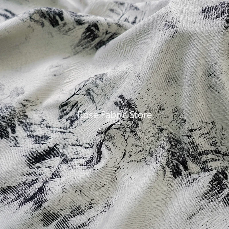 1 meter Antique Black and White Tree Branches Woven Jacquard Fabric Autumn Winter Dress Bag Decorative Sewing Fabric