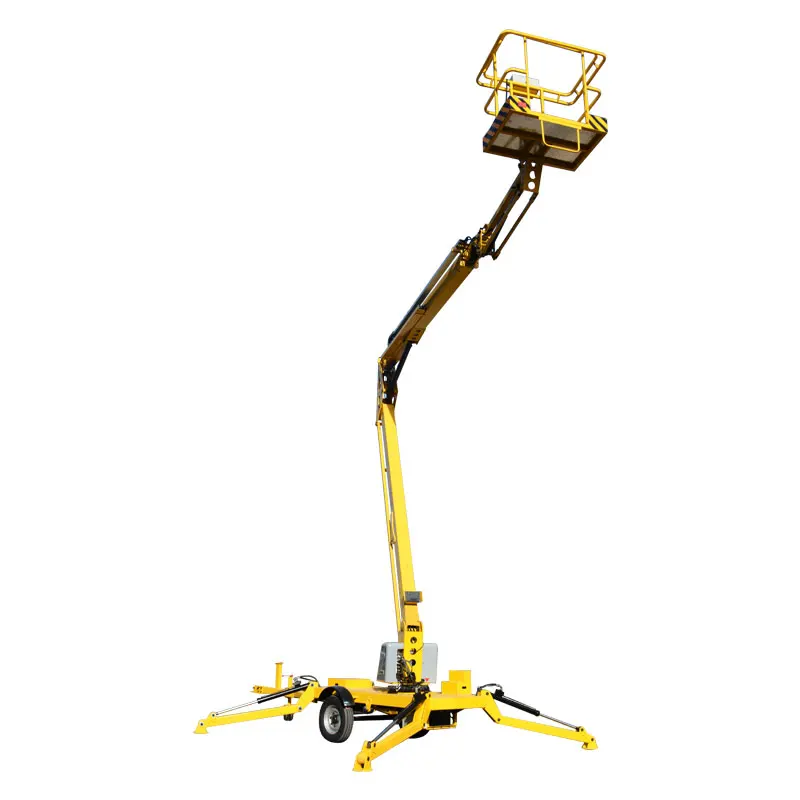 Tow Behind Boom Lift Lightweight Mobile Elevated Work Platform with Hydraulic Support Legs for High Reach Service