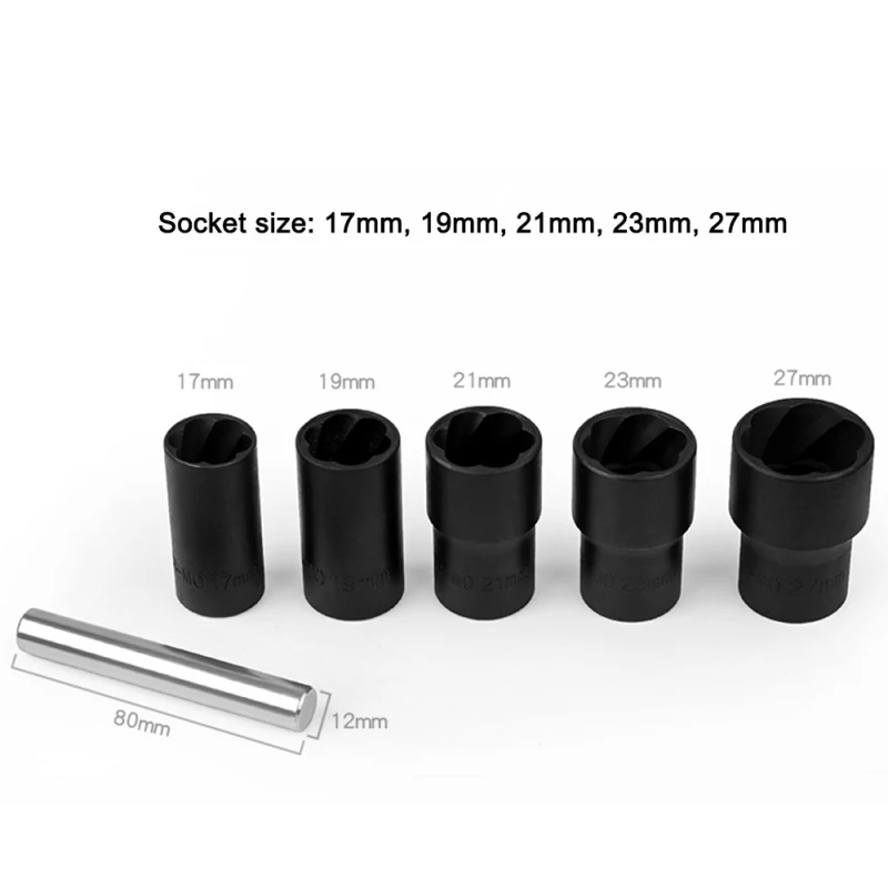 6pcs Lug Nut Remover Kit Broken Nuts Removal Tool Set Broken Nut Bolt Extractor Rust Damaged Stuck Nut Bolts Extractor with box