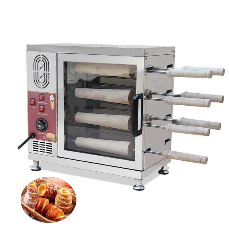 

110V 220V Electric Chimney Roll Cake Baking Machine 8 Rollers Wood Stick Hungarian Chimney Cake Roll Oven Automatic