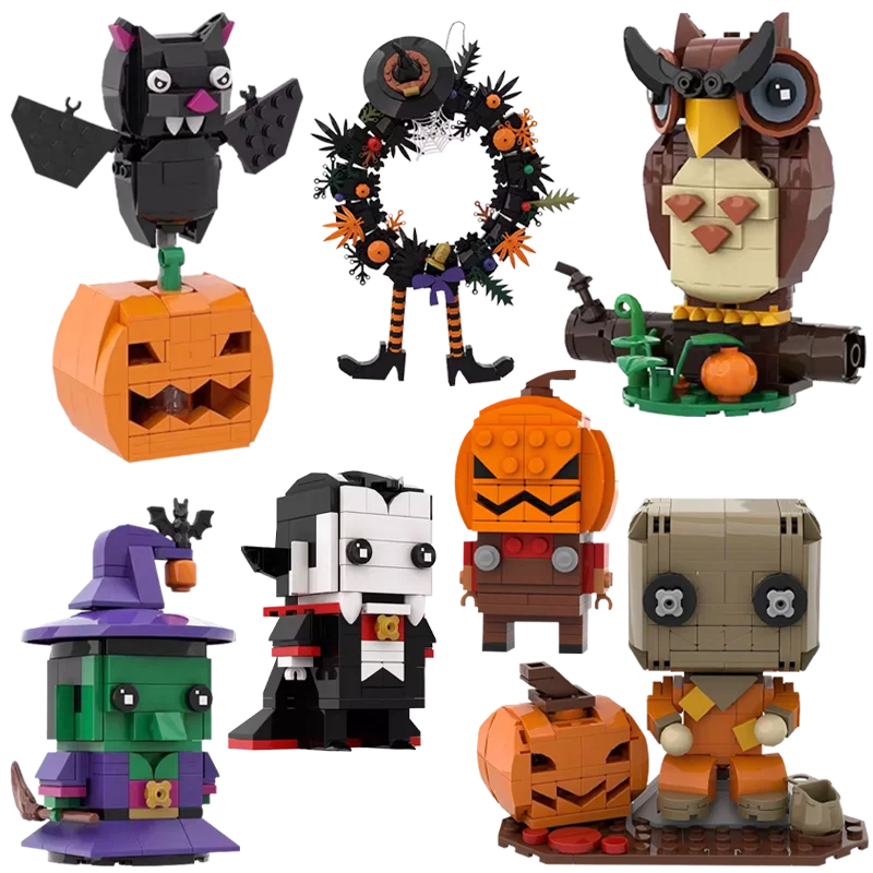 

MOC Halloween Movie Character Building Blocks Horror Witch Owl Pumpkin Lantern Doll Bricksheadz Model Kids Toys Christmas Gift