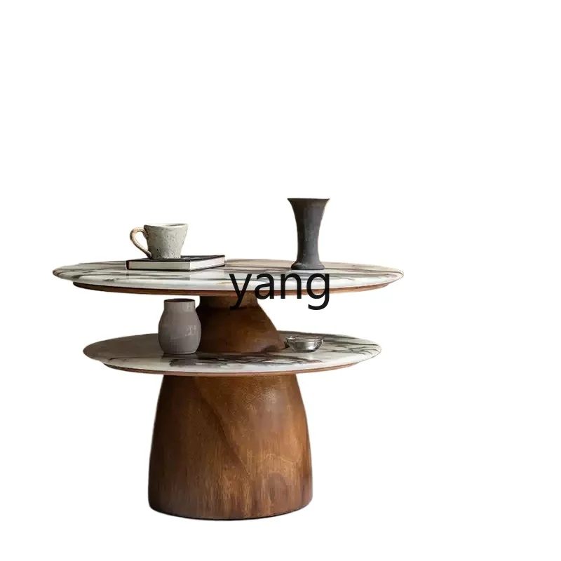 

LH retro light luxury supercrystalline stone double-layer solid wood round coffee table B & B creative furniture