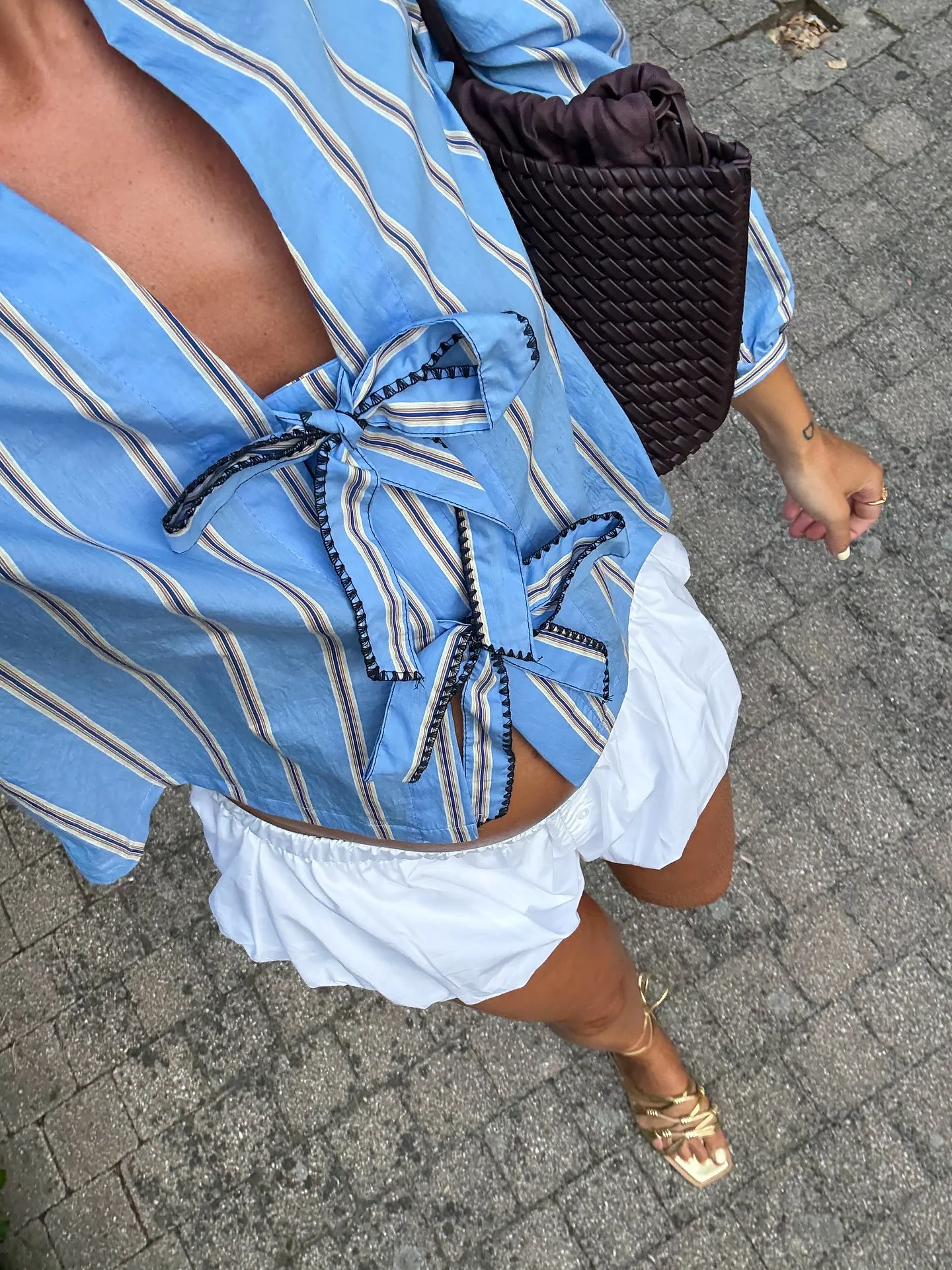 HH 가을 여성 패션 캐주얼 셔츠 포플린 리본 장식 스트라이프 프린트 브이넥 롱 퍼프 슬리브 탑 여성 시크 블라우스