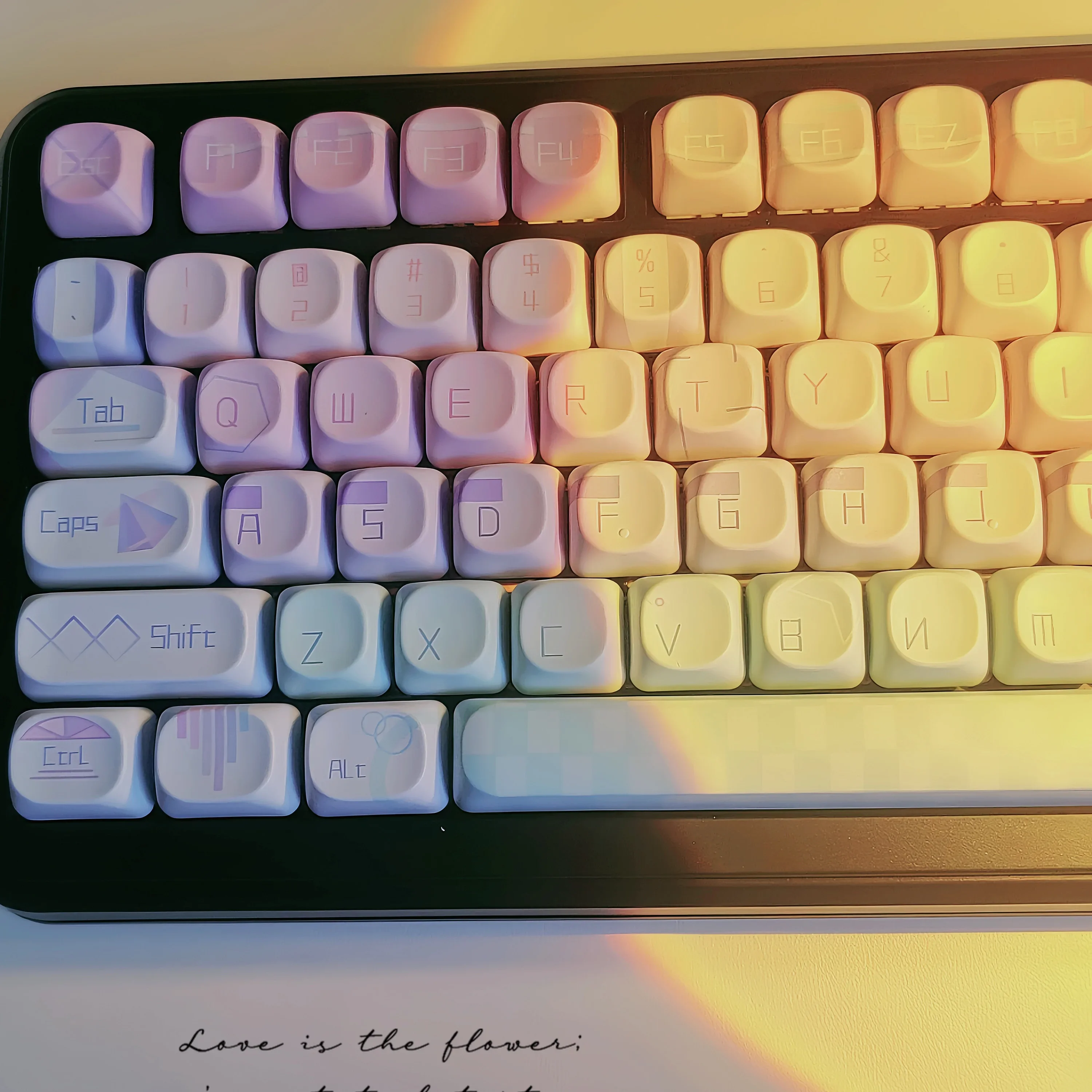 Pink and blue gradual change PBT thermal sublimation mechanical keyboard round original light-transmitting keycaps full set