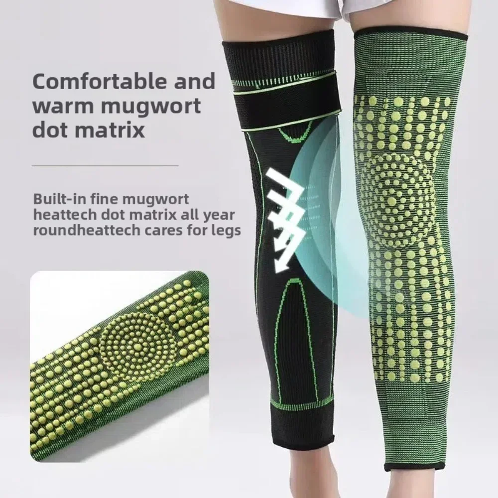 Knee Support Wrap Self Heating Nylon Adjustable Strap Anti Slip Elderly Cold Legs Long Length Mugwort Warm Therapy