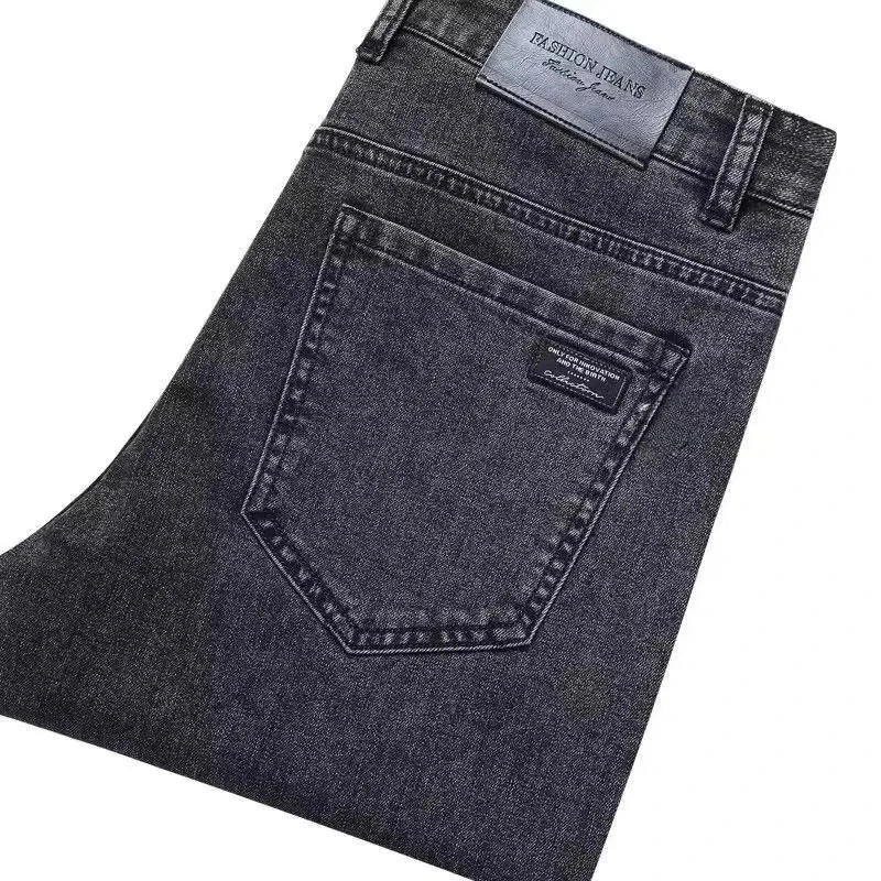 

Men's Stretch Straight Casual Jeans Work Wear Business Smoke Gray Slim Fit Elastici Denim Pants for Male Denim Trousers