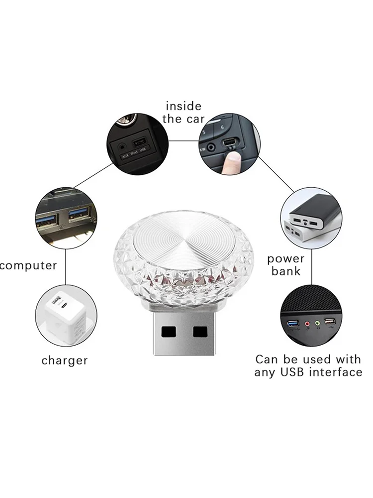 Mini lampes d'ambiance LED portables USB pour voiture, éclairage d'ambiance décoratif pour intérieur automobile