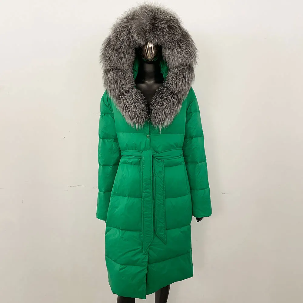 

New White Duck Down Coat Women Clothing Winter Natural Raccoon Fur Jacket Long Hooded Real Fox Fur Puffer Jacket Female