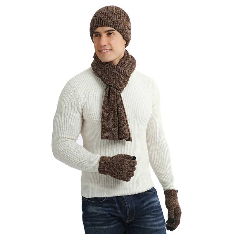 men's-winter-knitted-hat-scarf-gloves-three-piece-set-fleece-lined-warmth-insulation-integrated-neck-warmer-wool-yarn-cap