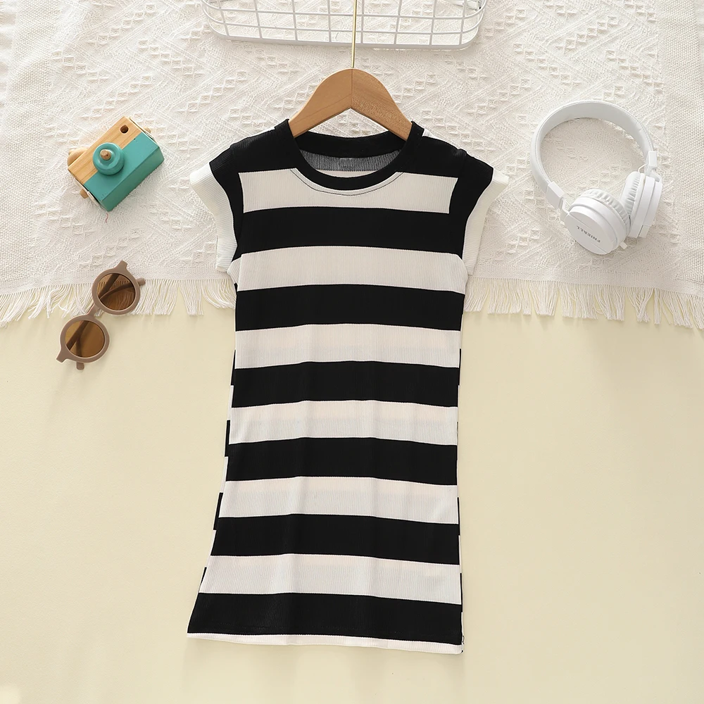 

Новое модное повседневное платье-футболка в полоску для девочек, детская одежда