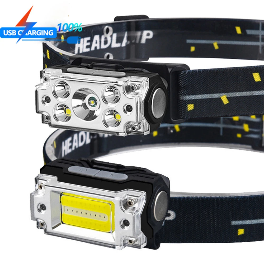 

Most Powerful LED Headlamp USB Rechargeable Headlight Outdoor Waterproof Head Lamp IR Motion Sensor Head Light with Battery