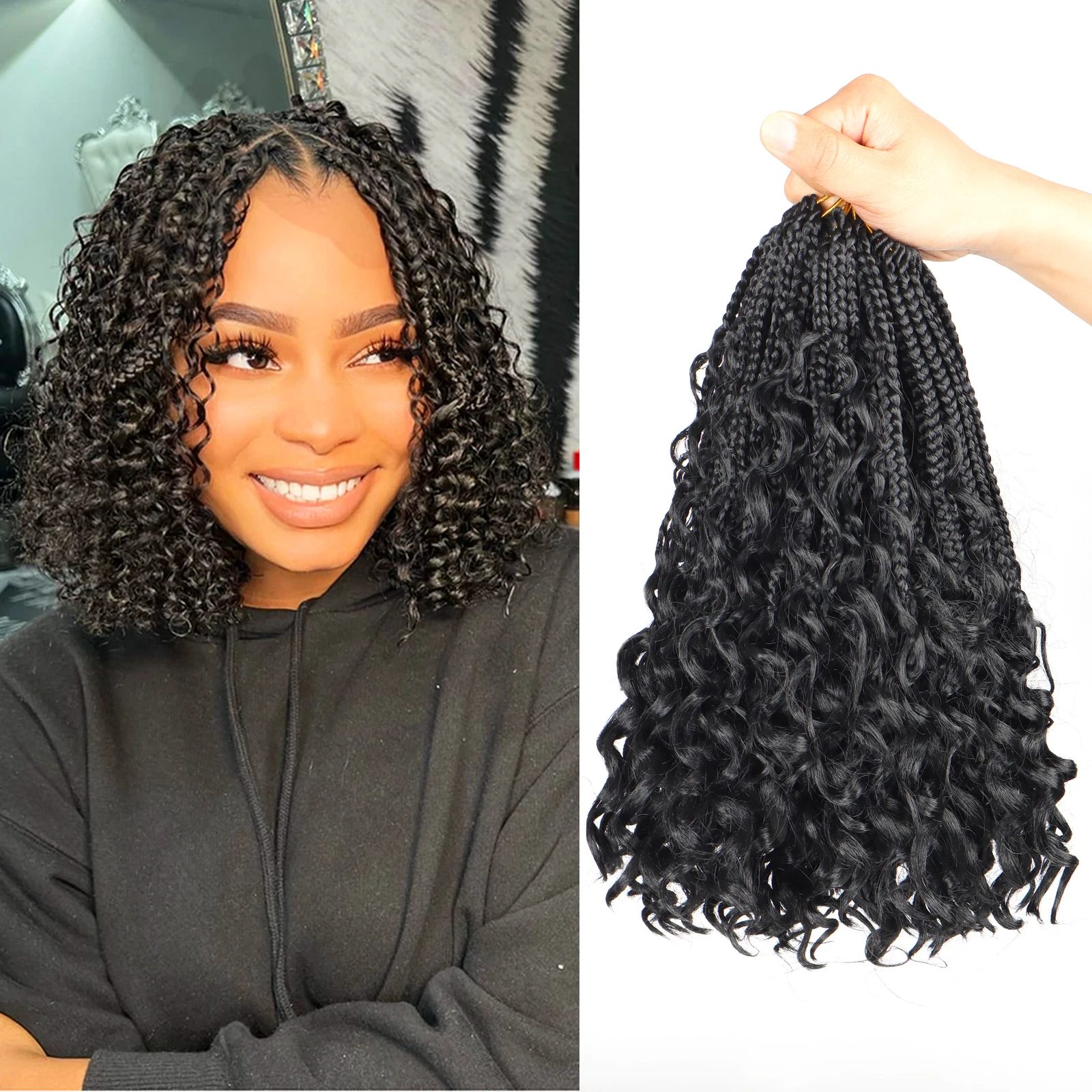 

12 Inch Goddess Box Braids Crochet Hair Synthetic Bohemian Boho Crochet Box Braids With Curl Ends Box Braids Hair Extensions