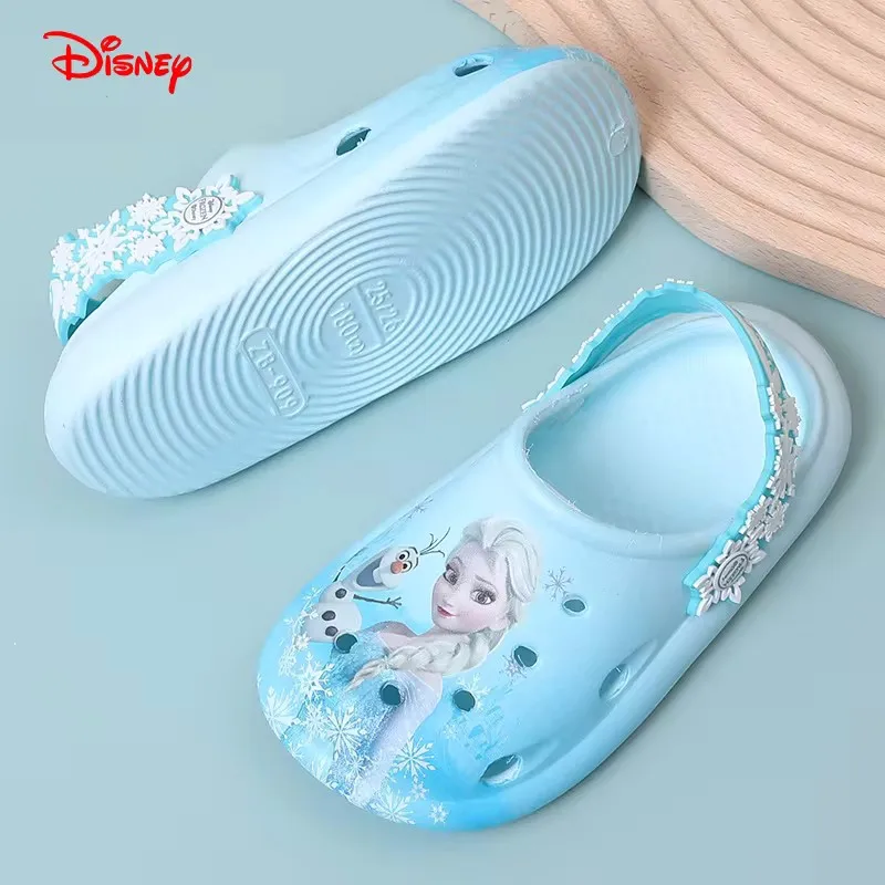 Disney Children Cartoon Frozen Princess Elsa Girl Anti-slip Soft Bottom Sandals Summer Beach Shoes Slippers Home Shoes Size17-22