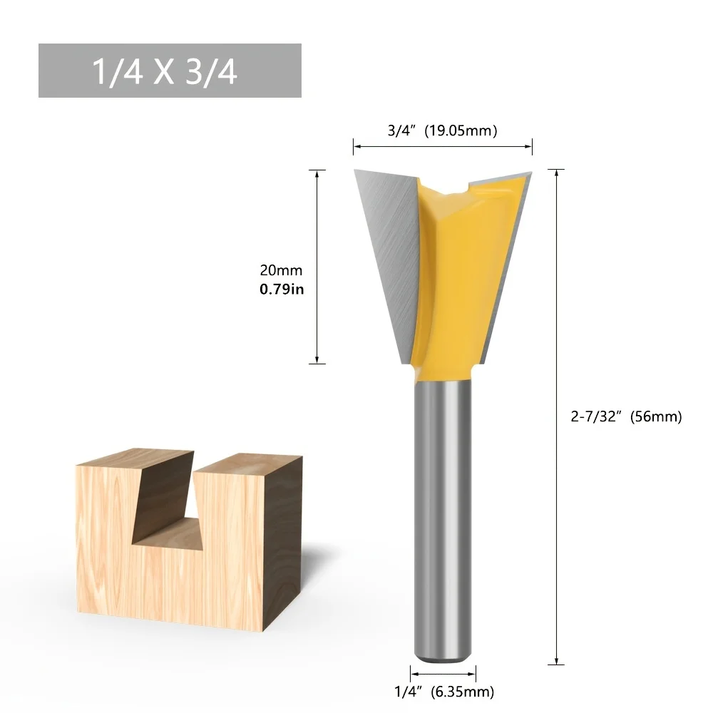 7 Pcs，6.35mm ShankYellow Dovetail and Straight Router Bit Set Tungsten Steel Woodworking Milling Cutter for Mortise and Tenon Jo