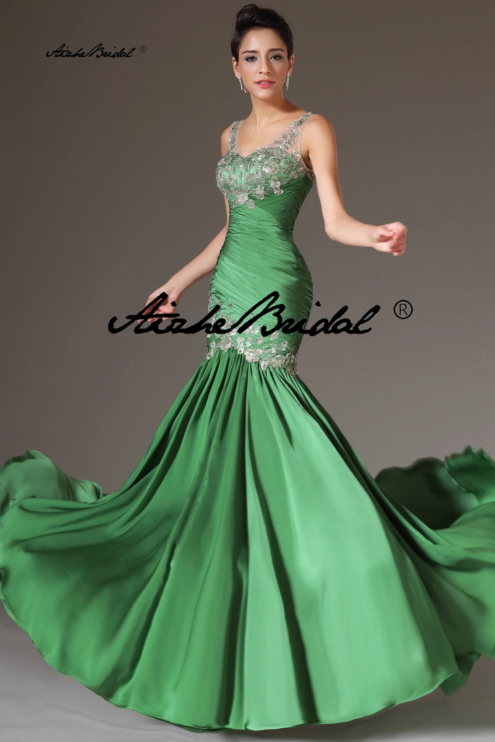 V Neck Appliques Mermaid Evening Gown Dresses Sleeveless Sexy Long Prom Dress Floor Length Sweep Train Robe De Soirée